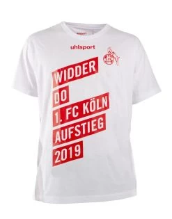 Uhlsport Fußball 1. FC Köln Aufstiegs T-Shirt 2018 2019 Herren Fanshirt Kurzarmshirt Weiß Rot